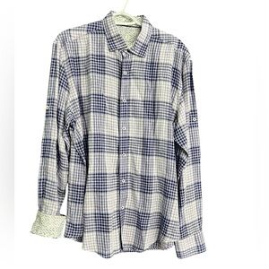 Bugatchi Purple and White Checkered Men's Shirt Linen Size Large